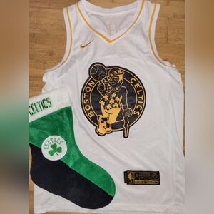 Jayson Tatum White And Gold Jersey Size SMALL & Celtics Stocking